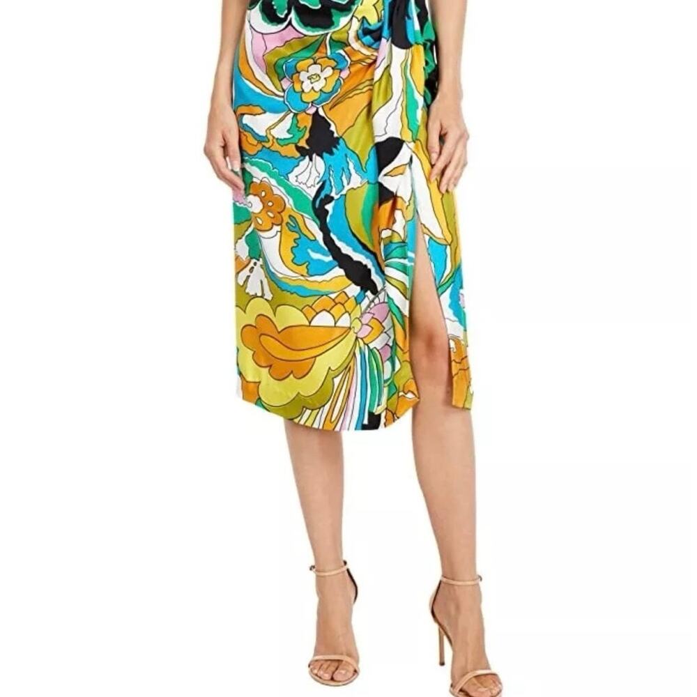 J Crew vintage kelly silk skirt green/multi scarf print silk sarong Sz 10 AP070